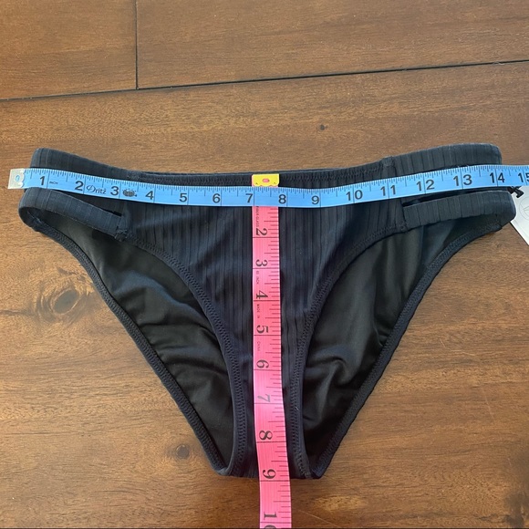 Ribbed Strappy Side Cheeky Black Bikini Bottom - Picture 3 of 7
